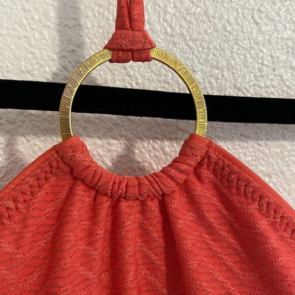 NWT-Trina Turk-Peach & gold- High Neck One Piece Swimsuit- side cut outs-Size 12 - Picture 8 of 16